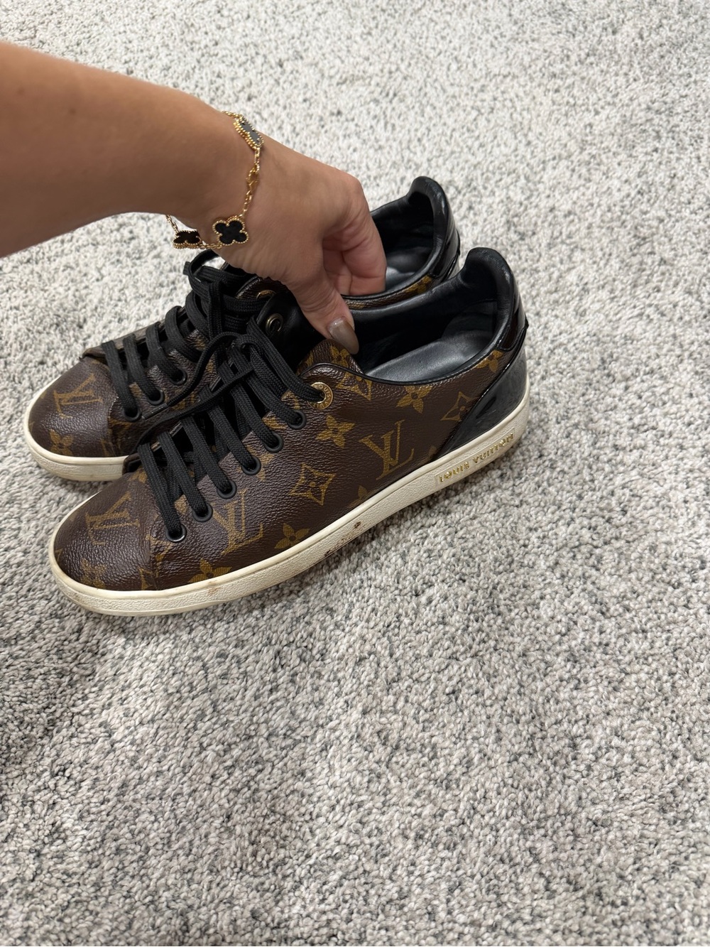 Louis Vuitton Womans Brown Monogram Low-Top Sneakers 37.5